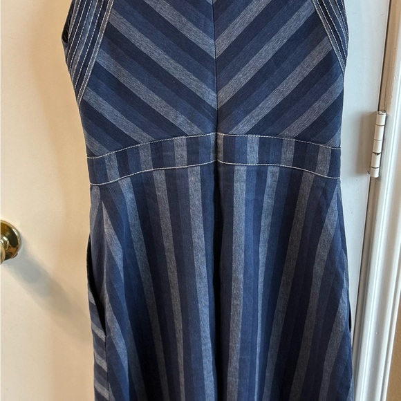 Carolina Herrera Navy and Light Blue Striped Midi Dress - Picture 2 of 6